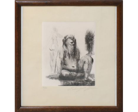 Fuchs, Ernst (1930 Wien 2015) "Lilith-Betrachtung des Geschöpfs". Kaltnadel/Roulette auf gewalztem Papier, re. u. mit Bleisti
