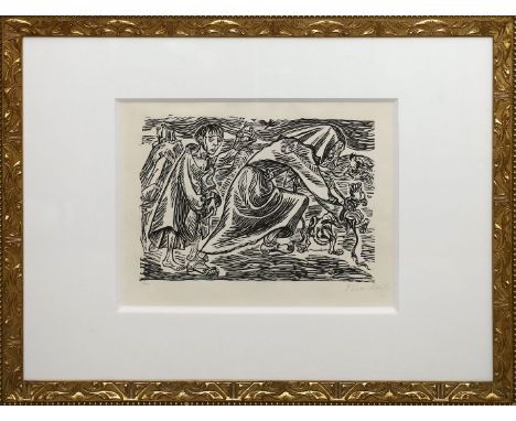 Barlach, Ernst (1870  Wedel - Rostock 1938) Hundefängerin (1919). Holzschnitt, re. u. mit Bleistift sign. und li. u. Ex. 43/1