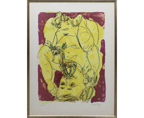 Baselitz, Georg (geb. 1938 in Deutschbaselitz, Sachsen), eigentlich Hans-Georg Kern "Porträt 1938 III". Farblithographie, re.