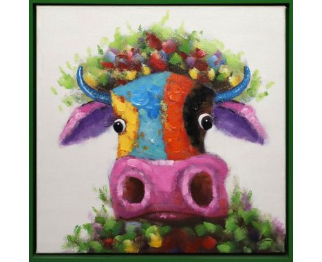 Lowe, Jerry Abstrakter Kuhkopf. Acryl/Lwd., re. u. sign., verso mit MTH CERTIFICATE Ex. 4/40. 60x 60 cm. Schattenfuge.