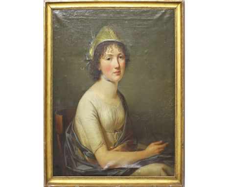 Seele, Johann Baptist (1774 Meßkirch - Stuttgart 1814) Portrait einer Dame des Empire auf einem Directoirestuhl, im weißen Kl