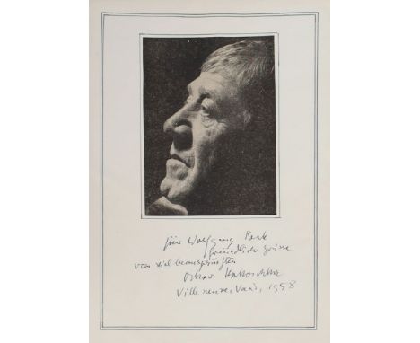 Autogramm Oskar Kokoschkas (1886 Pöchlarn - Montreux 1980) "Für Wolfgang Reck (?), freundliche Grüsse vom viel beanspruchten 