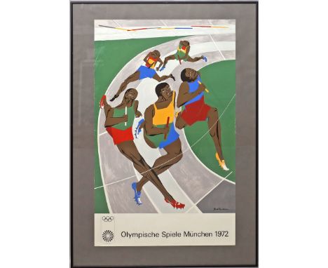 Lawrence, Jacob (1917 Atlantic City - Seattle 2000) "Olympische Spiele 1972". Farbsiebdruck, im Druck sign. Blattmaß 102x 64 
