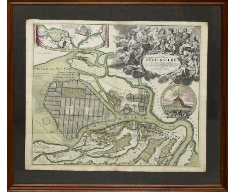 Homann, Johann Baptist (1664-1724) "...RUSSISCHEN HAUPT-RESIDENZ und SEE-STADT ST. PETERSBURG", so in Kartusche betitelt. Han