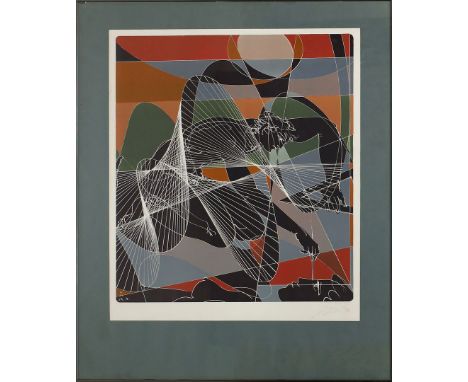 Erni, Hans (1909 Luzern - 2015) Humanität. Farblithographie/BFK Rives (l. fleckig), re. u. (wohl) Signatur- und Datumsstempel