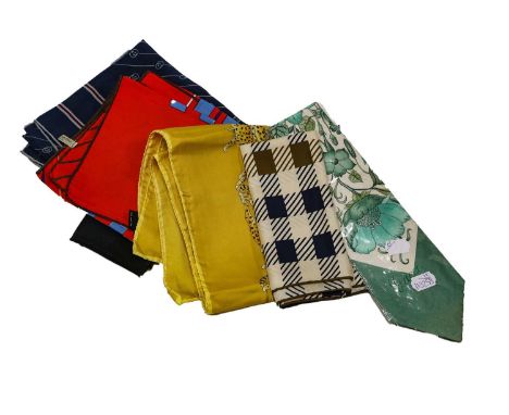 Assorted Silk Scarves, including Gucci navy monogrammed scarf, Christian Dior red ground scarf, Balenciaga blue and black sil
