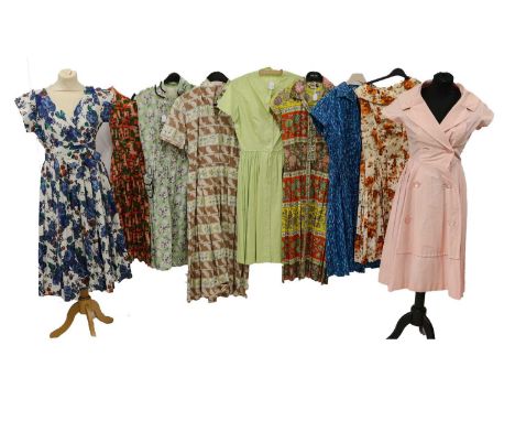 Assorted Circa 1950s Printed Cotton Day Dresses, comprising a Penny Mason Budget Couture London short sleeve dress, printed w