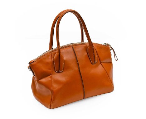 Tod's Tan Leather Shoulder Bag, with brass hardware, brown fabric lining, with one zipped and two open pockets to the inside,