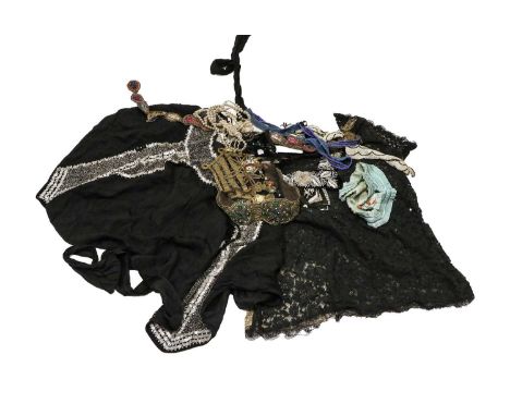 Assorted Early 20th Century Costume Accessories, comprising pair of black velvet and beaded cuffs, another similar and white 