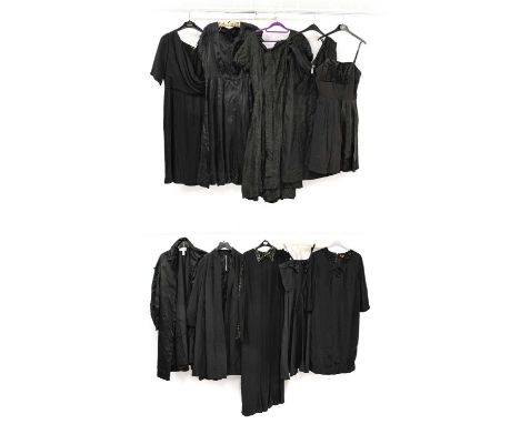 Circa 1950/60s Black Cocktail Dresses and Coats, comprising a Paul Jonas crepe dress with elbow length sleeves, V-neck line w