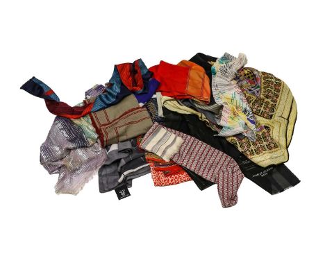 Assorted Modern Silk and Other Scarves comprising a Barbara Hulanicki Icon Club silk scarf of heeled shoes; large Gianni Vers