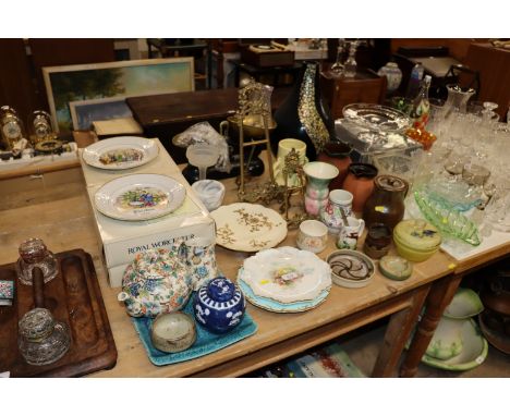 A quantity of various china and metalware to include Royal Worcester collectors plates; ginger jar and cover with two circle 
