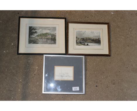 A framed and glazed John Western sketch depicting Woodbridge Tide Mill together with two prints