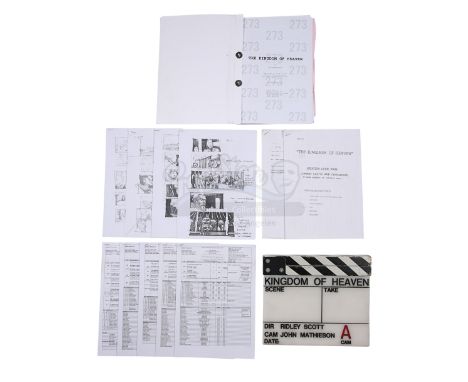 A clapperboard, shooting script, storyboards, call sheets and memos from the production of Ridley Scott's historical epic Kin
