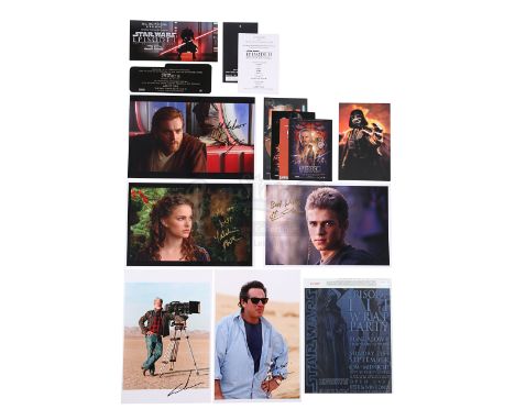A collection of autographed promotional stills and screening tickets from the production and promotion of the Star Wars prequ