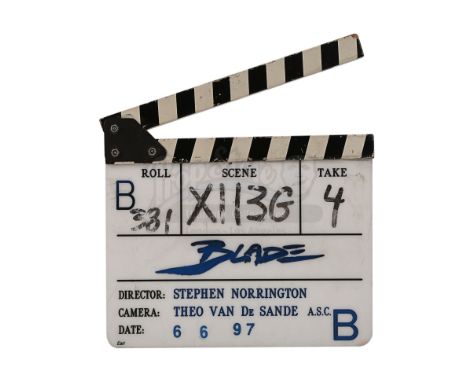 A clapperboard from the production of Stephen Norrington's action horror Blade. Used by the "B" camera unit during filming, t