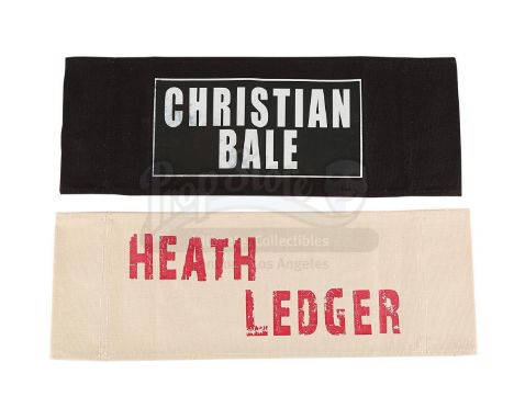 Heath Ledger and Christian Bale's chair backs from the production of Christopher Nolan's action-thriller sequel The Dark Knig
