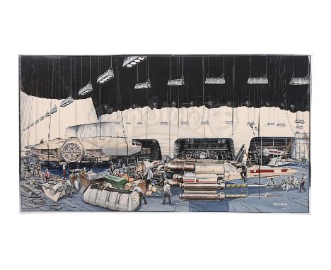 A Roger Deer hand-painted ice hangar artwork from the production of Irvin Kershner's Star Wars: The Empire Strikes Back. Deer