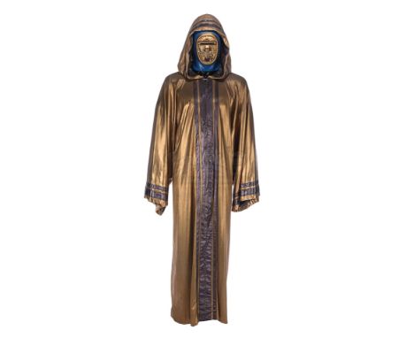 A Cylon civilian robe and mask from the sci-fi television series Battlestar Galactica. Cylon civilians were inhabitants of th