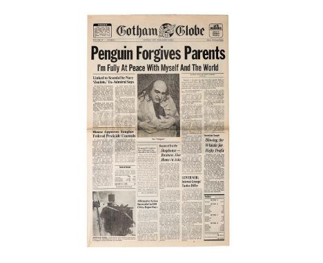 A Gotham Globe "Penguin Forgives Parents" newspaper from Tim Burton's superhero sequel Batman Returns. Gotham Globe newspaper