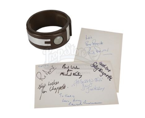 A Liberator teleport bracelet and two autographed promotional stills from the BBC sci-fi television series Blake's 7. Telepor