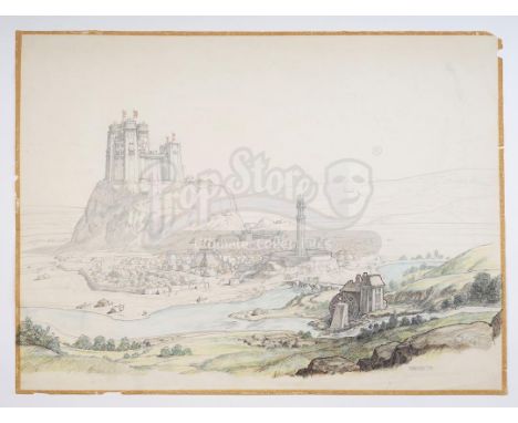 A hand-drawn Ron Cobb Shadizar concept sketch from the production of John Milius' fantasy adventure Conan the Barbarian. Cona