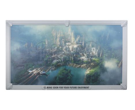 A theme park construction sign promoting Star Wars: Galaxy's Edge, the themed attraction now open at Disneyland and Disney's 