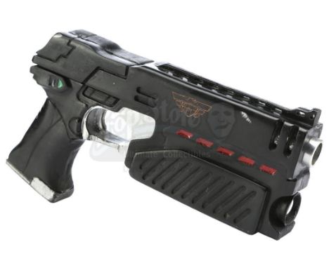 A stunt Lawgiver Mark II pistol from Danny Cannon's sci-fi adventure Judge Dredd. The Lawgiver, the signature weapon of Judge