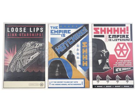 A set of three ILM propaganda posters from the production of George Lucas' Star Wars: The Phantom Menace. Posters made in hom