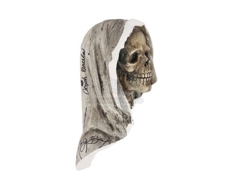 This statue head was donated by actress Natalie Dormer to the UK children's charity NSPCC.A cast-autographed Santa Muerte sta
