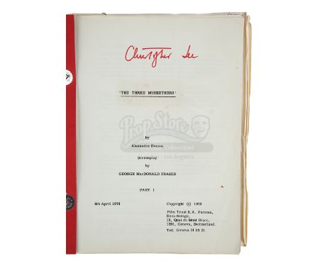 Sir Christopher Lee's personal annotated filming script from Richard Lester's adaptation of Alexandre Dumas' novel The Three 