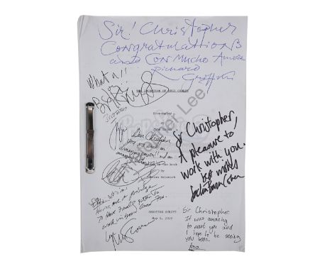 Sir Christopher Lee's personal annotated shooting script, autographed by the cast of Martin Scorsese's family adventure Hugo.