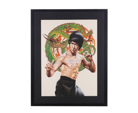 A hand-painted illustration of Bruce Lee by acclaimed artist Chris Achilleos. This illustration is of Lee from his iconic mar