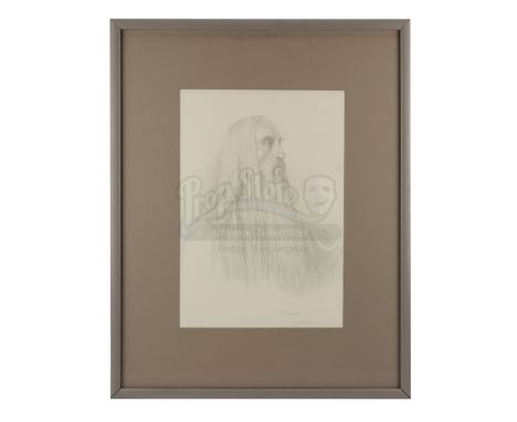 An Alan Lee pencil sketch of Saruman (Christopher Lee) from Peter Jackson's fantasy epic The Lord of the Rings: The Fellowshi