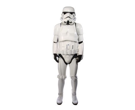 A stormtrooper suit from Jon Favreau's Star Wars television series The Mandalorian. Stormtroopers appeared throughout the ser