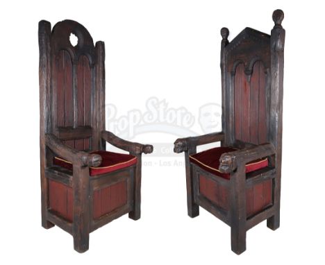 A screen-matched pair of baronial-style thrones from Mel Gibson's historical epic Braveheart. The thrones sat in King Edward'