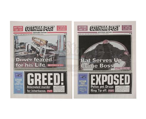Two Gotham Post newspapers from Christopher Nolan's superhero film Batman Begins. A copy of the Gotham Post was held by Commi