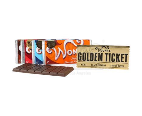 A golden ticket and set of five Wonka bars from Tim Burton's family comedy Charlie and The Chocolate Factory. Five lucky chil