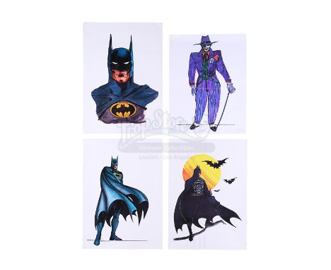 A set of printed costume designs for Batman (Michael Keaton) and the Joker (Jack Nicholson) from the production of Tim Burton