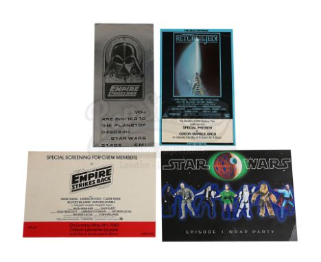 A collection of tickets and invitations from the production and promotion of various Star Wars movies. The lot consists of a 