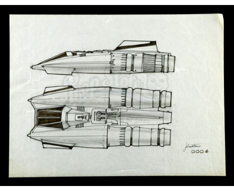 A hand-drawn Joe Johnston snowspeeder concept sketch from the production of Irvin Kershner's Star Wars: The Empire Strikes Ba