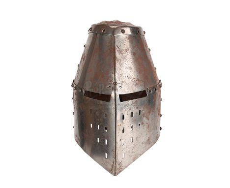 A royal knight's helmet from Mel Gibson's historical epic Braveheart. The knights of King Edward (Patrick McGoohan) accompani