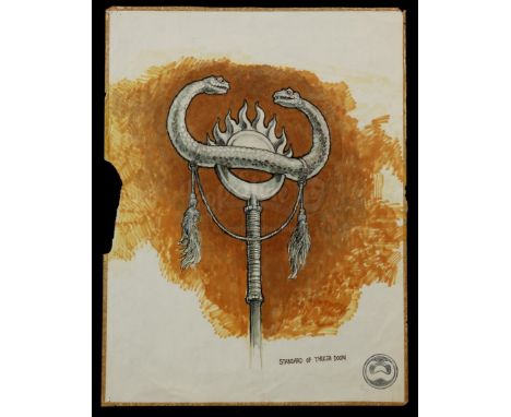 A hand-drawn Ron Cobb Thulsa Doom standard concept sketch from the production of John Milius' fantasy adventure Conan the Bar