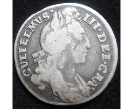 United Kingdom. Sixpence. Will. III. 1696. Early harp, large crown. NF.