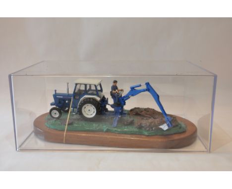 Unique and Bespoke 1/32 Ford Tractor with Rear Backhoe mounted on diorama plaque. Hand Built. One Only. 