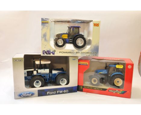 Britains 1/32 New Holland T7060, Ertl Ford FW60 and ROS NH Hydrogen Tractor. Mint in Boxes. (3)