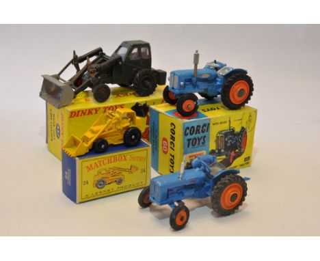 Dinky Toys No. 437 Muir Hill Loader Tractor in Green (repaint) plus Corgi No. 60 Fordson Power Major Tractor (repro box), one