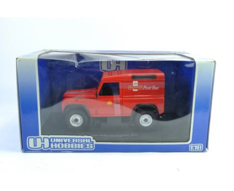 Universal Hobbies 1/18 Scale Land Rover Defender 90. Royal Mail Post Bus. Near Mint in Box. 