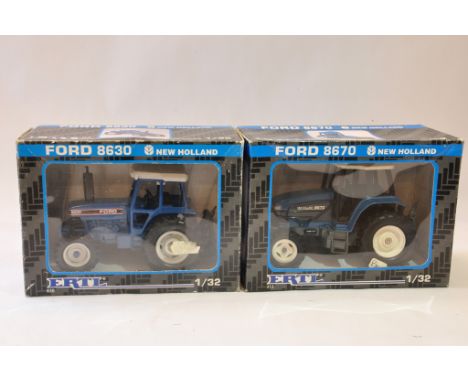 Ertl 1/32 Ford 8630 plus Ford 8670 Tractor Duo. Mint in Boxes. (2)