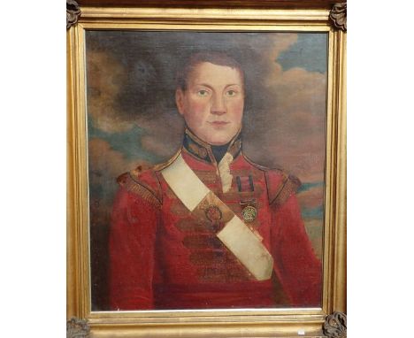 An early 19th century oil on canvas portrait of Regimental Sergeant Major William Middleditch of the Grenadier Guards, shown 